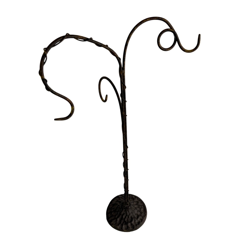 Vtg Iron Metal Tabletop Jewelry Tree Display Stand Triple Hammered Black Finish - Picture 4 of 11